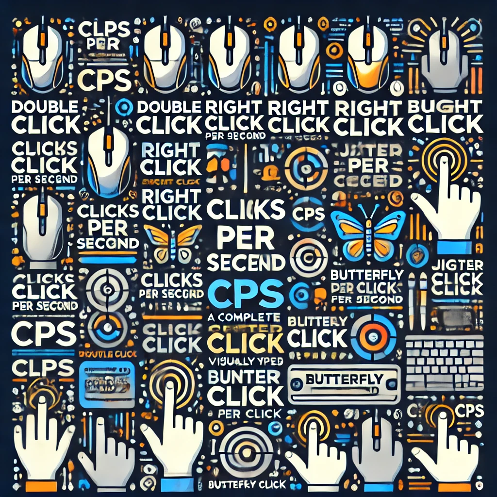 Various CPS tests displayed together, including standard click, double click, right click, jitter click, and butterfly click.